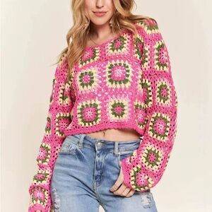 Boutique Wholesale Pink Crochet Sweater One Size